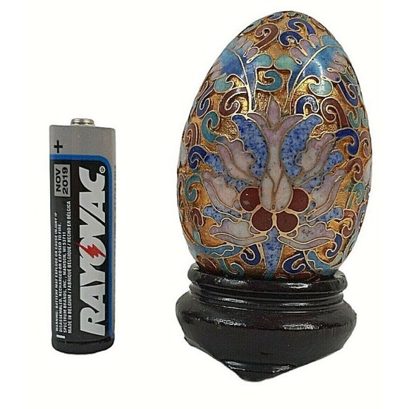 Vintage Chinese Egg Cloisonné Enamel on Brass on Stand 3" - Picture 2 of 7